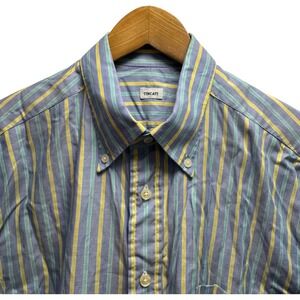 Tincati Men's Sz XL Blue/Yellow/Green Striped Button Down Cotton Dress Shirt euc